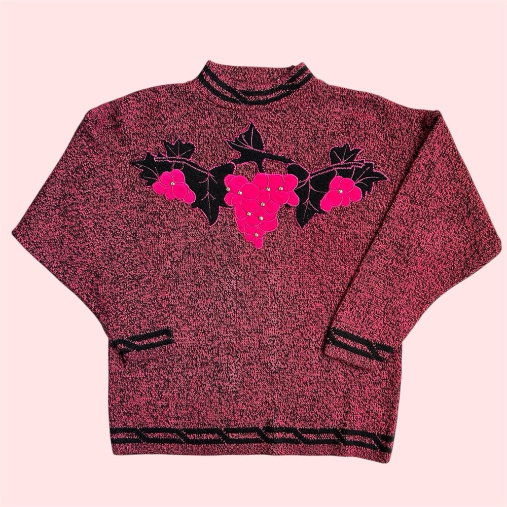 Vintage 80s 90s Créations Grapes Embroidery Knit Crewneck Small